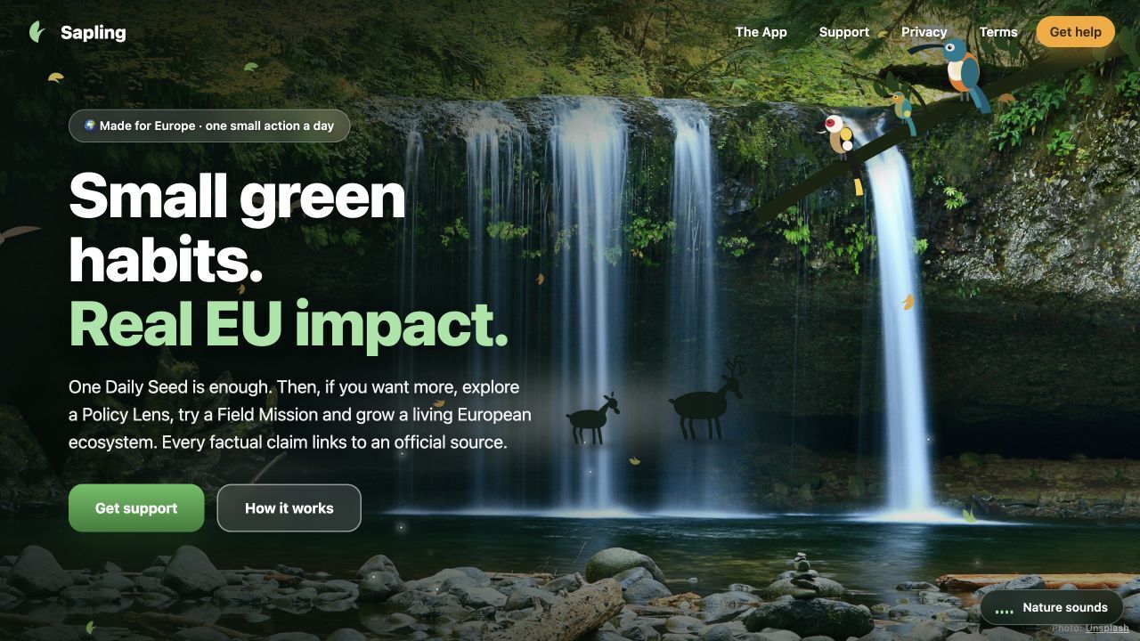 Sapling’s green product website introducing sustainable everyday actions